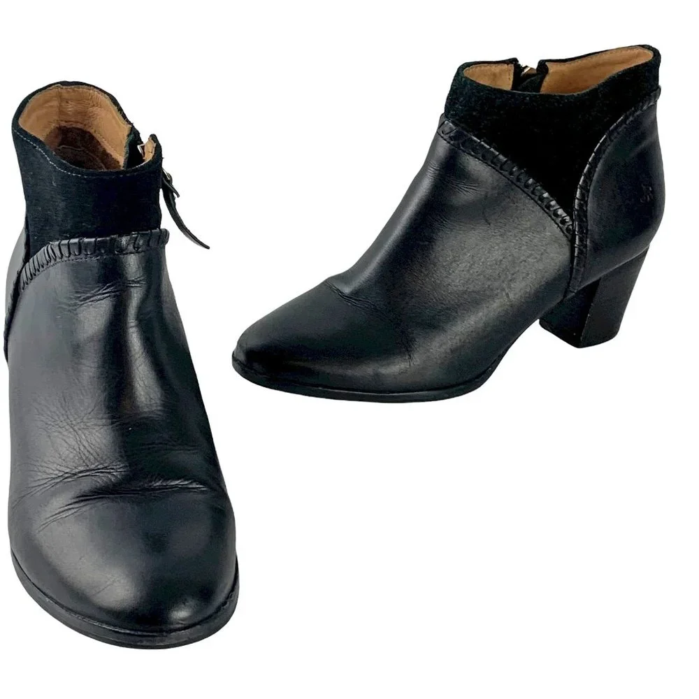 JACK‎ ROGERS Chandler Black Leather Whipstitch Zip Booties